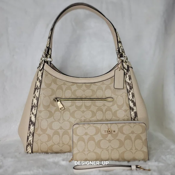 🦒 Coach 2 PCS SET Designer Shoulder Bag Purse Handbag Wallet  Signature - Picture 2 of 14